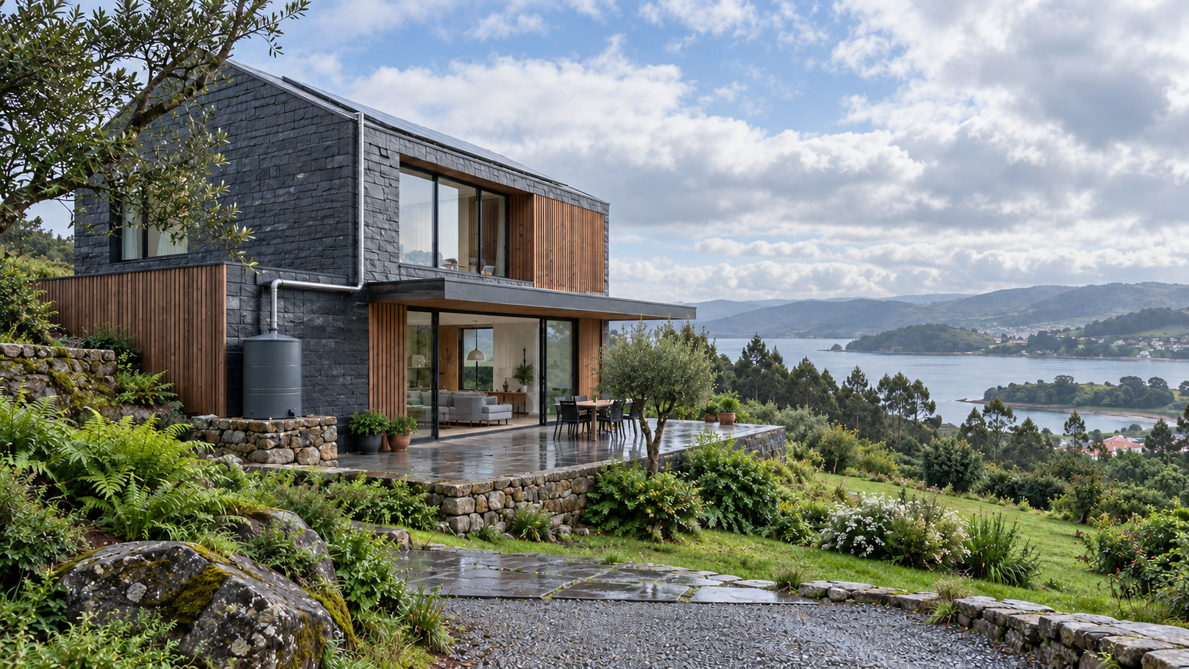 Casa autosuficiente y eficiente iluminada principalmente con luz natural en Galicia