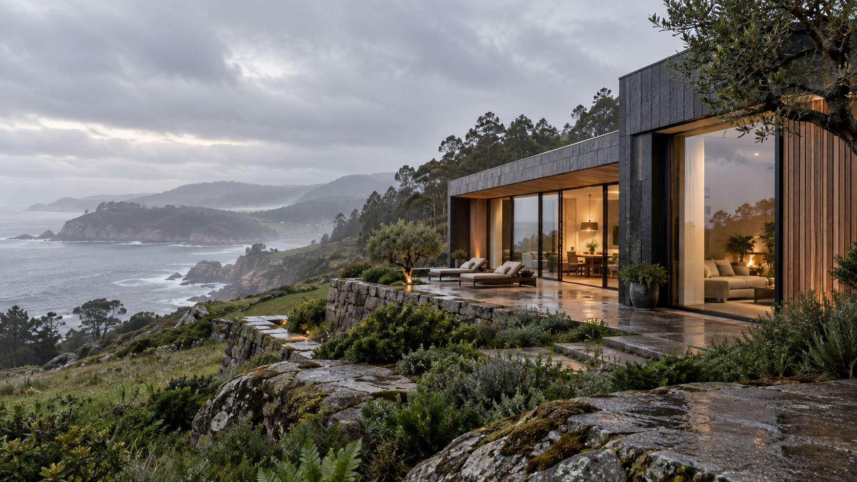 Casa pasiva contemporánea integrada en el paisaje de Galicia
