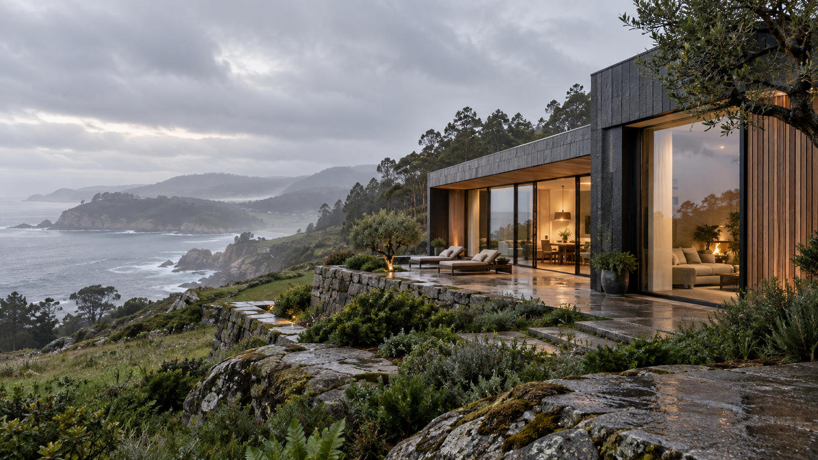 Casa pasiva contemporánea integrada en el paisaje de Galicia